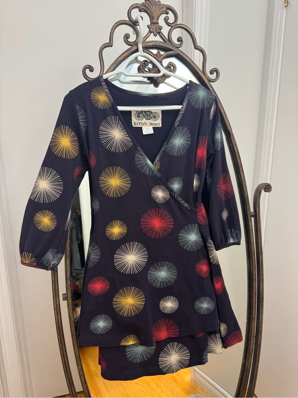 Effie's Heart Navy Wrap Tunic with Colorful Burst Circles